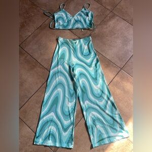 Stylish Green Wave Pattern Jumpsuit